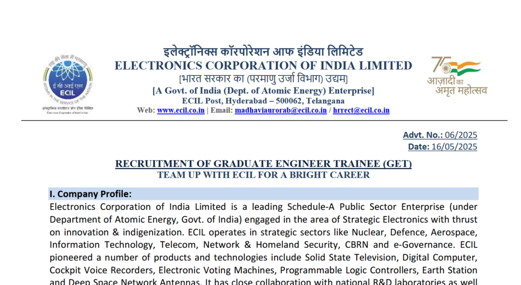 Electronics Corporation India Limited Recruitment 2025
