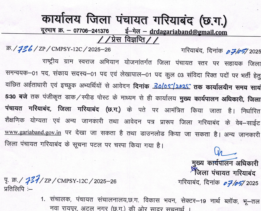 Zila Panchayat Gariaband Recruitment 2025