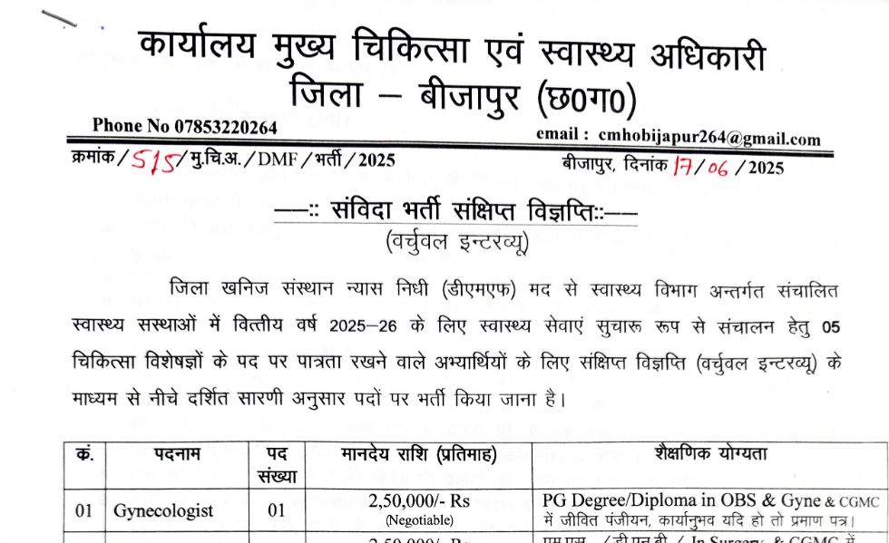 Bijapur Virtual Interview Vacancy 2025