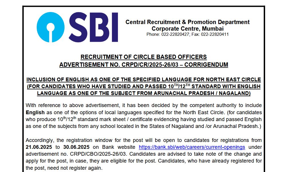 SBI Circle Based Officer Recruitment 2025