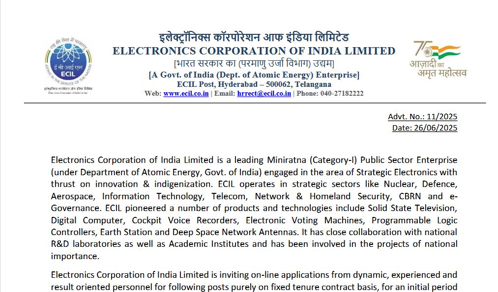 ECIL Senior Artisan Recruitment 2025