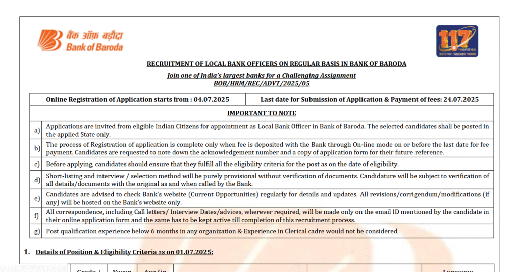 Bank of Baroda Recruitment 2025