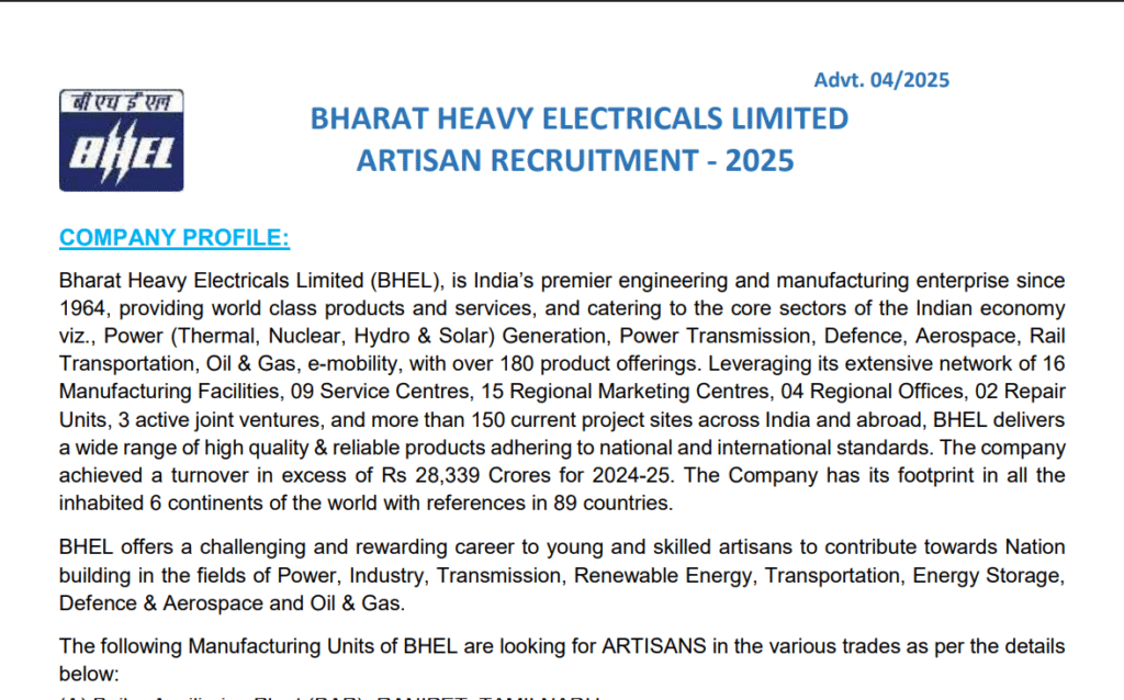 BHEL Job Recruitment 2025