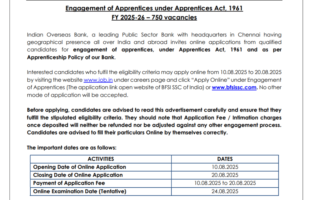 Indian Overseas Bank Vacancy 2025