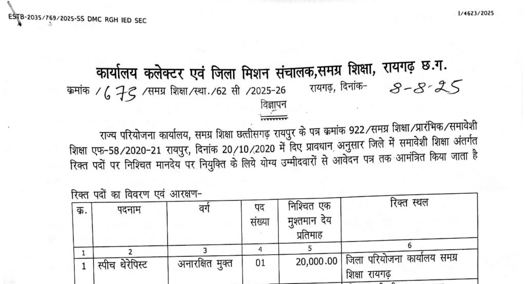 Raigarh Vacant Posts Recruitment 2025