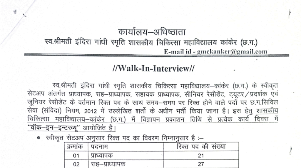 GMC College Kanker Recruitment 2025-26