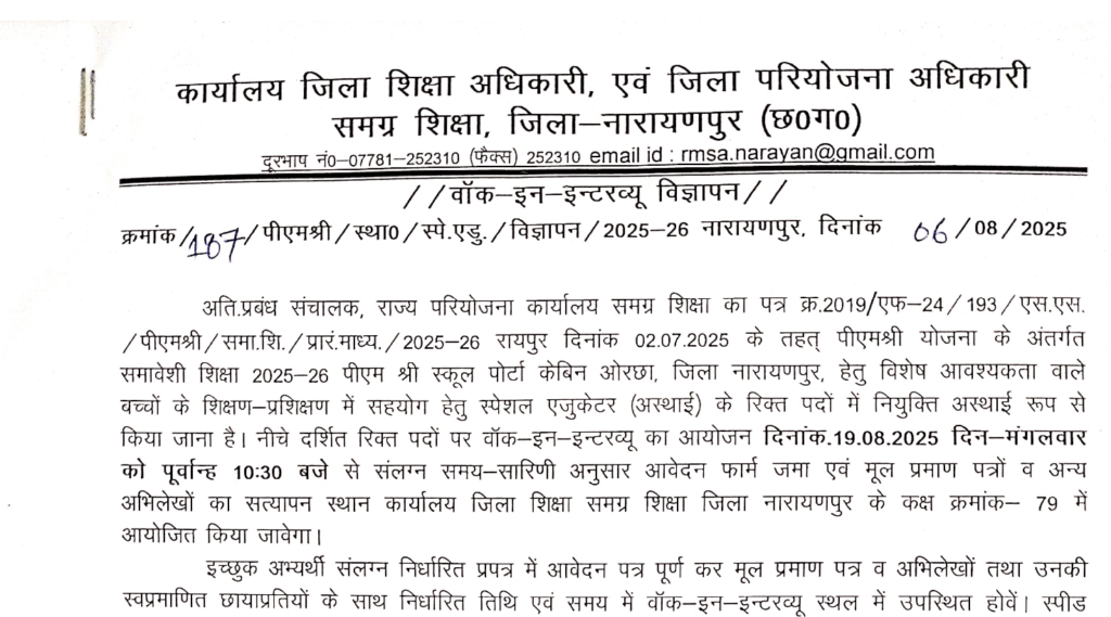 Samagra Shiksha Narayanpur Vacancy 2025