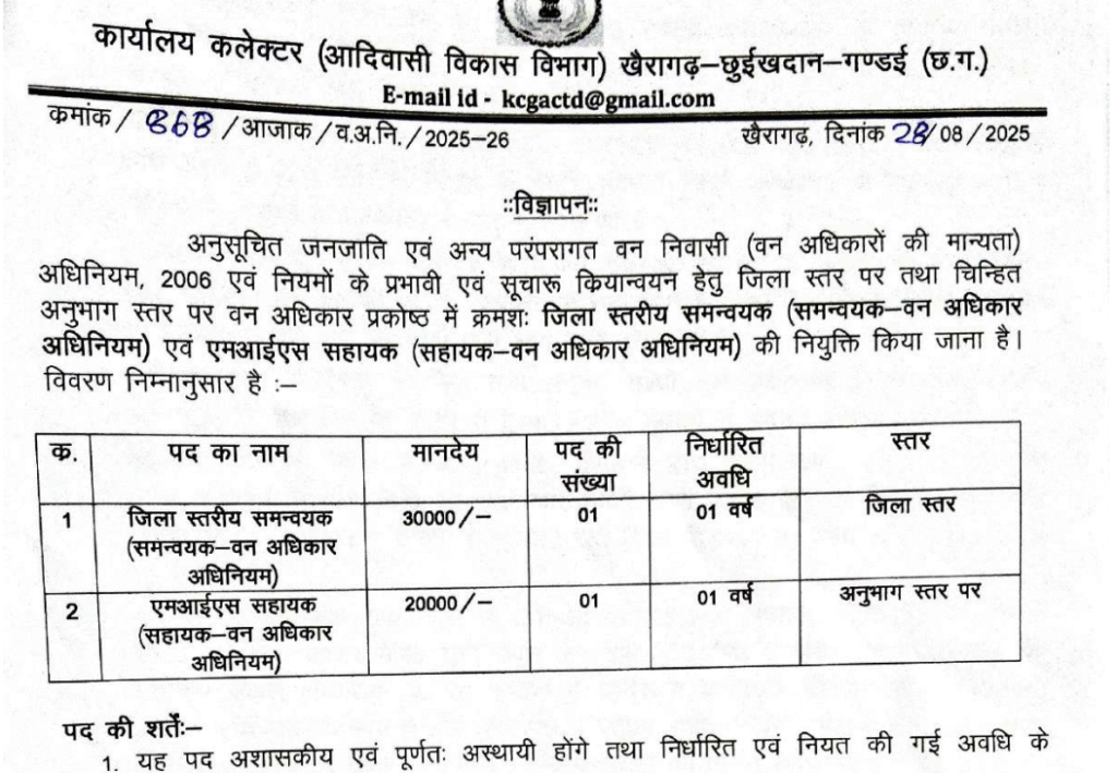 खैरागद छुईखदान–गण्डई भर्ती 2025