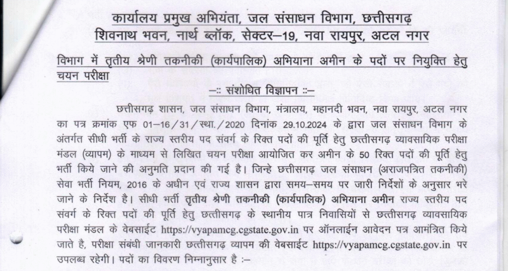 Vyapam Class III Technician Vacancy 2025