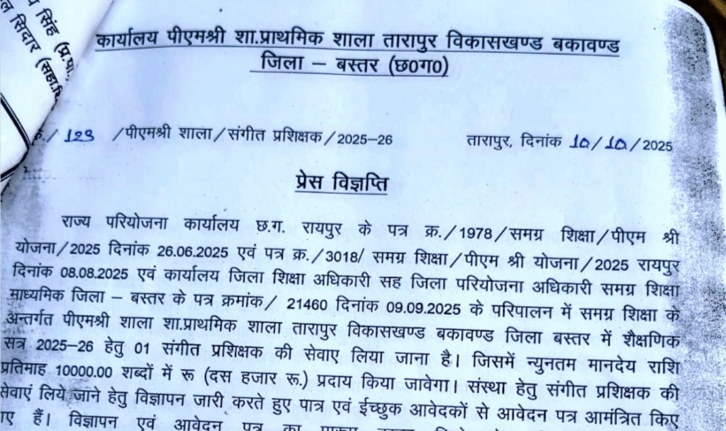 P.M. Shri Primary School Tarapur Bastar Bharti 2025