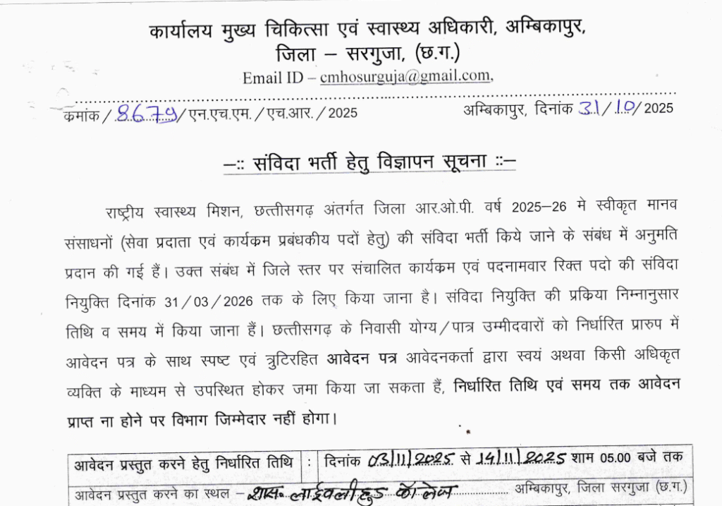 CMHO Sarguja Recruitment 2025