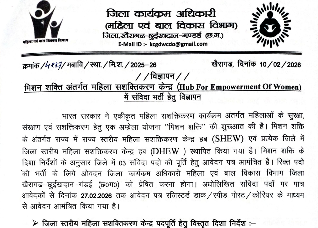 Khairagarh WCD Recruitment 2026