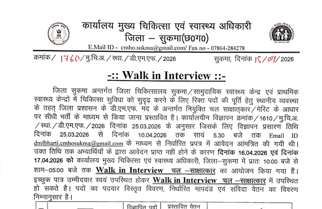 Sukma Health Specialist Doctor Vacancy 2026