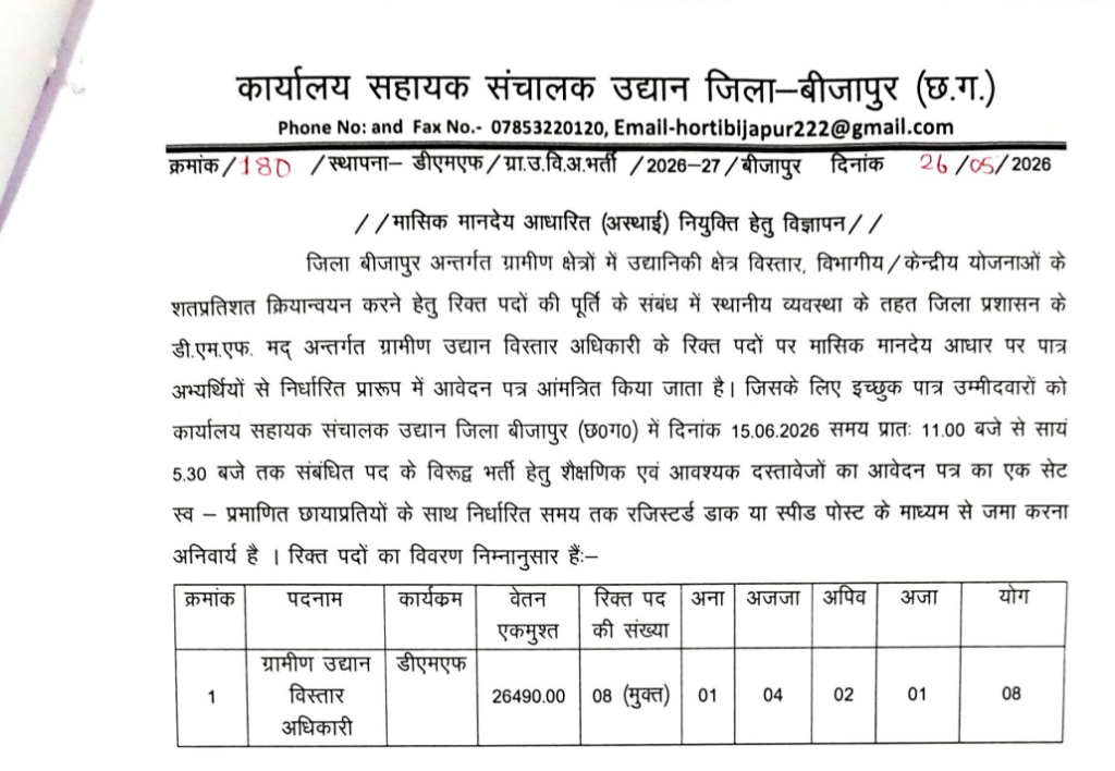 Bijapur Udyan Vibhag Bharti 2026
