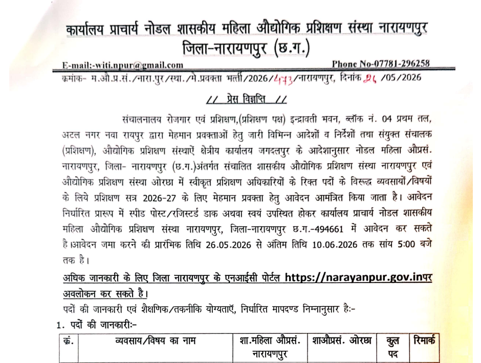 ITI Narayanpur Recruitment 2026