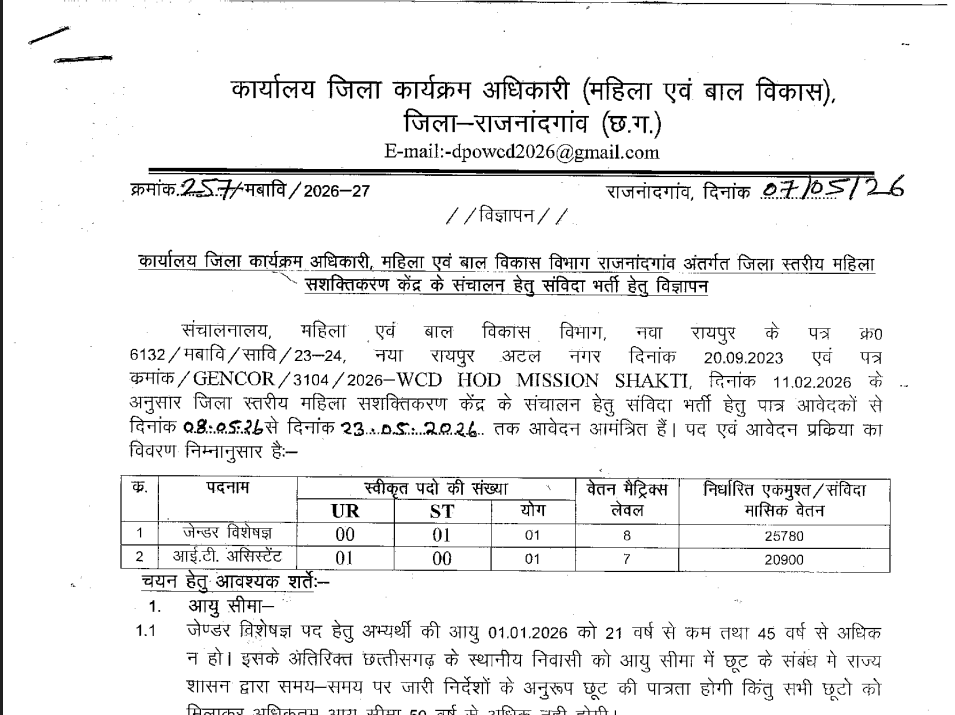 Rajnandgaon WCD Bharti 2026