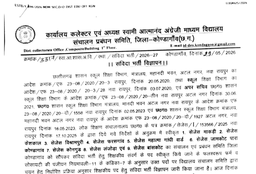 SAGES Kondagaon Recruitment 2026