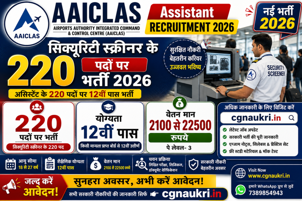 सिक्यूरिटी स्क्रीनर के 220 पदों पर भर्ती 2026
