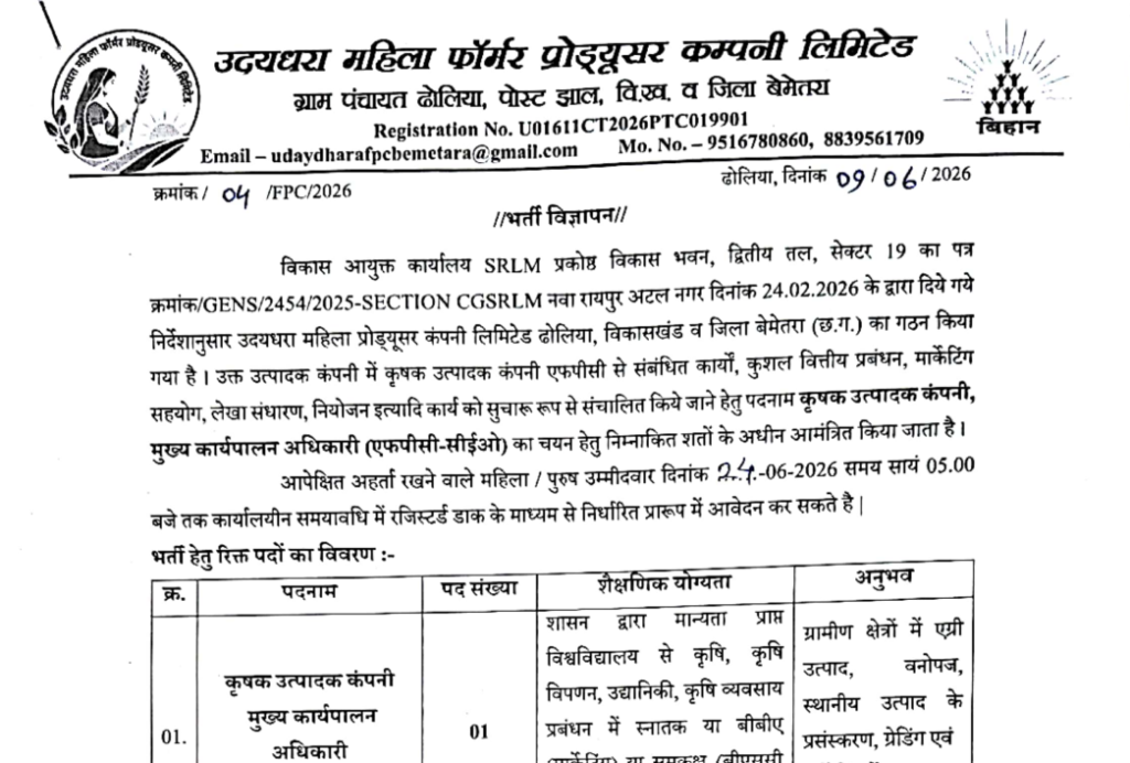 FPC Bemetara CEO Recruitment 2026