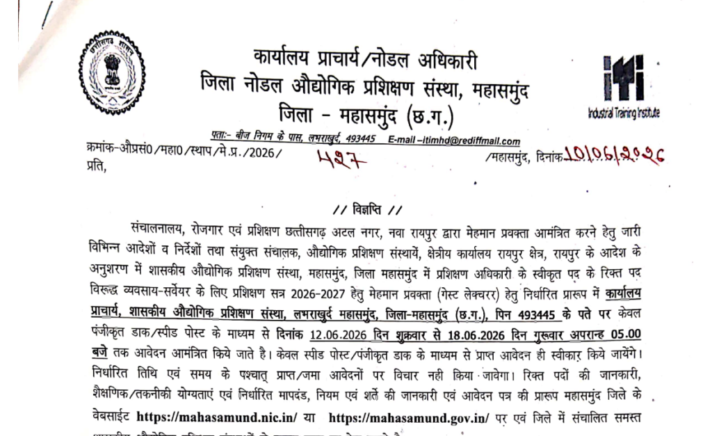 ITI Mahasamund Recruitment 2026